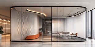 现代弧形玻璃隔断办公空间