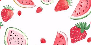 夏日草莓西瓜清新插画