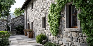 石砌老屋的静谧绿植景致