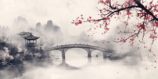 水墨江南桥畔春色