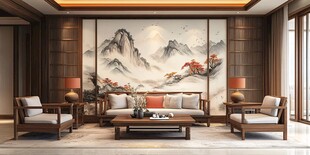 中式客厅 山水壁画显雅致