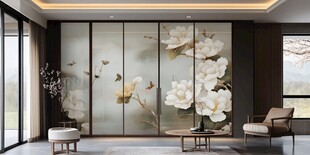 中式雅致客厅之花鸟屏风