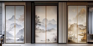 中式山水风移门装饰画