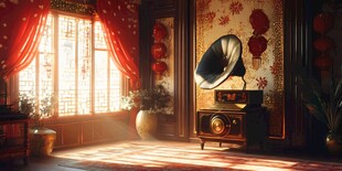 复古中式房间里的老式留声机