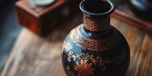 古典花纹黑陶瓶艺术之美