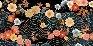 日式繁花海浪图案设计