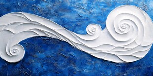 蓝色背景上的立体白色卷曲线条