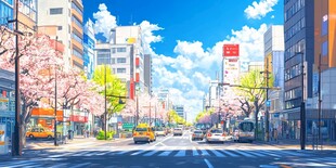 春日都市街道烂漫樱花景