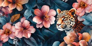 豹隐花丛间的野性之美
