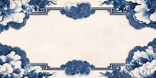 青花瓷韵中式边框背景图