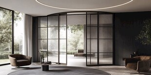 现代简约风客厅与折叠玻璃门