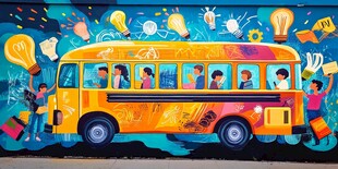 创意校车壁画展现学习活力