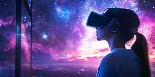 女孩沉浸于VR中的梦幻宇宙