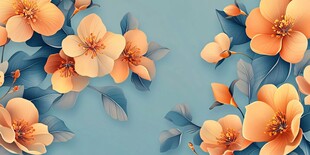 淡蓝背景上的橙花插画