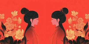 双姝对影映繁花