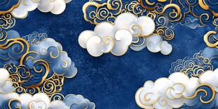 中式蓝底金纹云纹图案