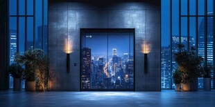 夜幕下的都市玻璃门景观