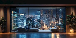 都市夜景下的奢华室内空间