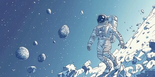 宇航员漫步于奇幻太空场景