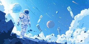 太空漫步的宇航员奇幻景象