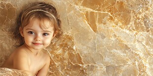 可爱萌娃躺于大理石背景