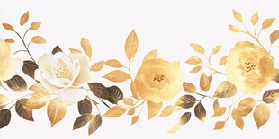 金色花卉枝叶装饰图案
