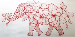 花朵装饰的红色大象艺术造型