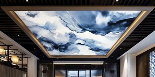 中式大厅水墨风天花板壁画