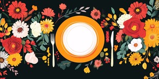 花卉环绕的精致餐桌布置