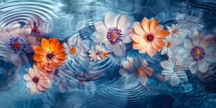 水中绽放的绚烂多彩花朵