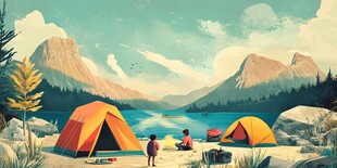 湖畔露营美景与亲子时光