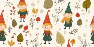 秋日小精灵与树叶图案