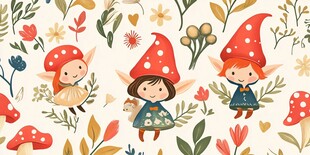 可爱小精灵与花草蘑菇世界