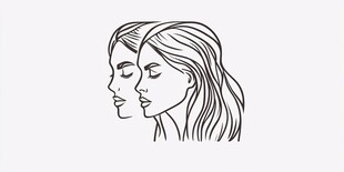 双生女孩侧颜线条插画