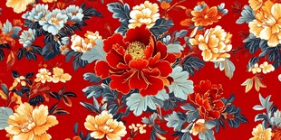 红色牡丹花卉图案纹理