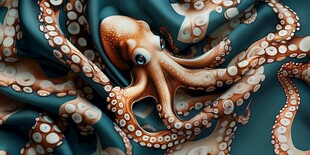 梦幻章鱼图案丝绸织物