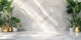 大理石墙面旁的绿植景观