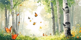 阳光森林中纷飞的蝴蝶