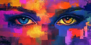 梦幻多彩双眸艺术插画