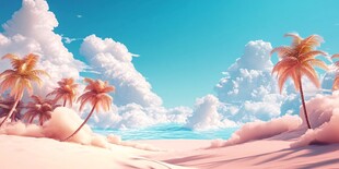梦幻沙滩椰林蔚蓝天空