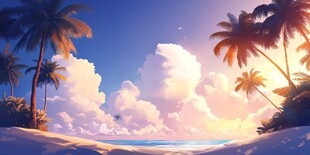 热带海滨梦幻夕阳美景