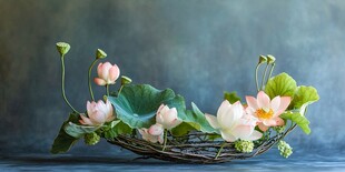 荷韵花饰 编织篮中的清雅之美