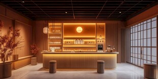 日式风格温馨咖啡店吧台