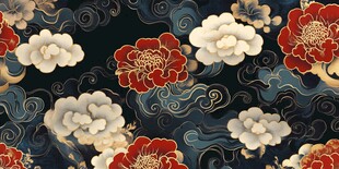 中式牡丹云纹复古图案