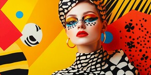 时尚美妆模特与几何背景