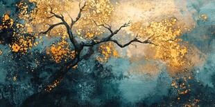 秋日孤树梦幻光影油画