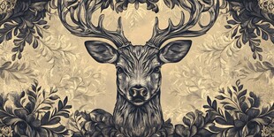 复古风鹿头花卉装饰图案