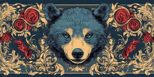 熊头与繁花的精美图案