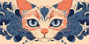 猫咪梦幻花纹艺术插画