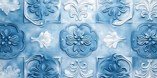 蓝白浮雕花纹装饰图案